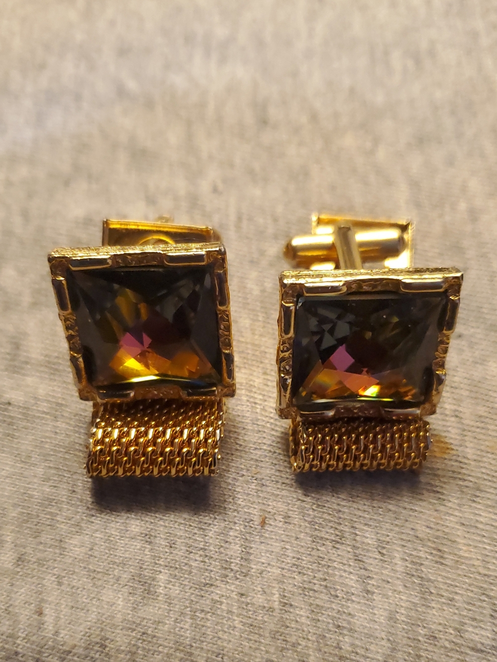Gold-tone Square Crystal Cufflinks - Iridescent Stones